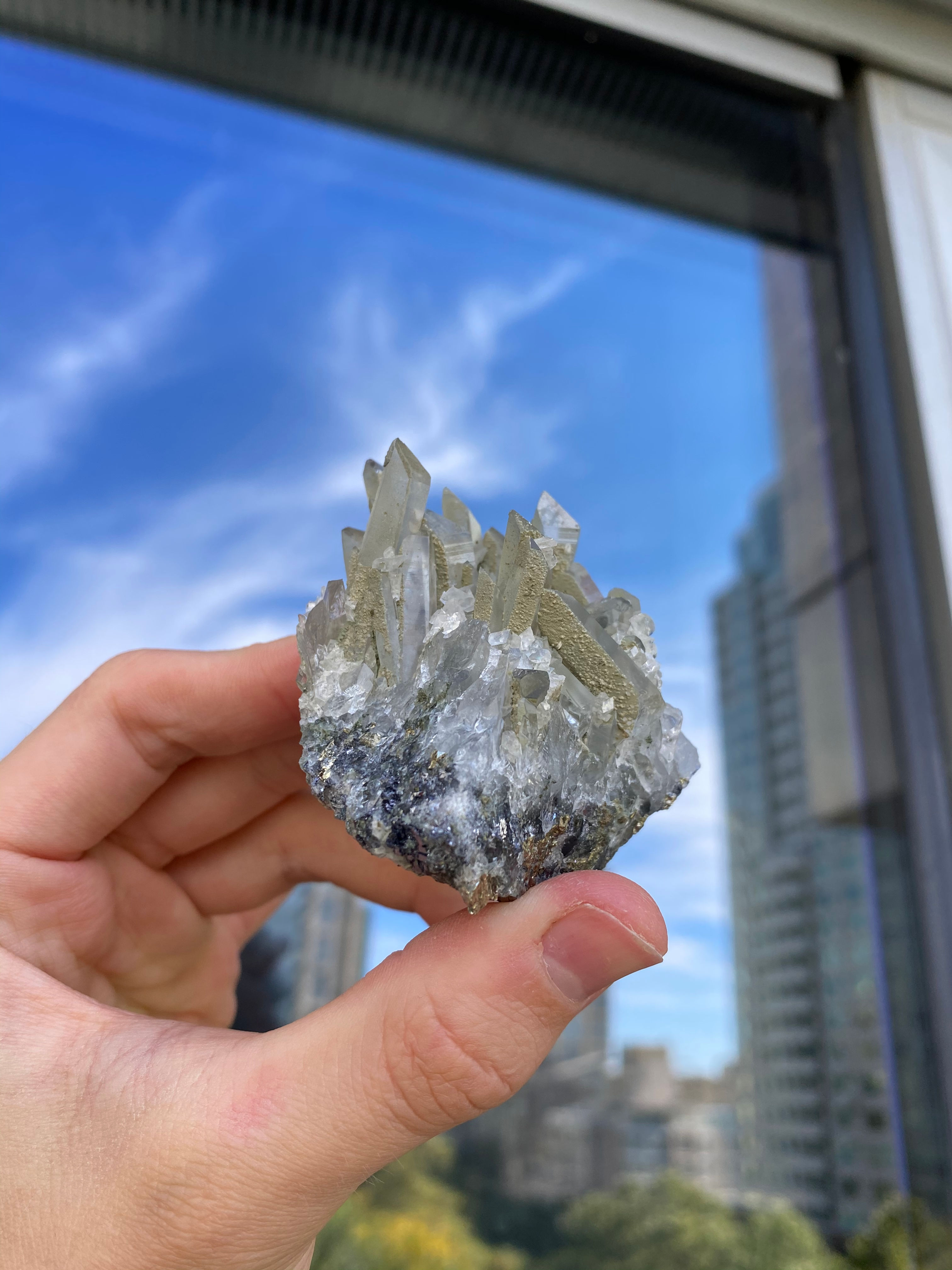 Quarzo clorito con oro