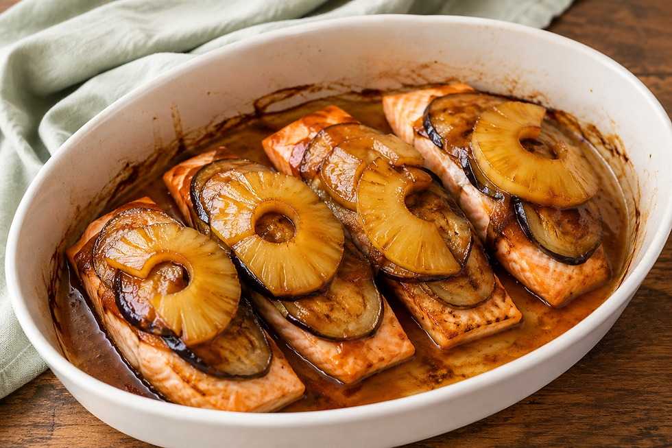 Pineapple-Teriyaki Salmon with Eggplant, Low-Carb Style