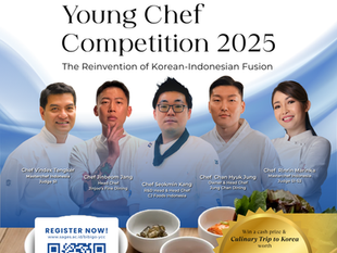 bibigo | Sages Young Chef Competition 2025 featuring 5 renowned chefs including Chef Vindex Tengker and Chef Rinrin Marinka. Promoting a culinary event inviting Indonesian culinary and hospitality students to create Korean-Indonesian fusion dishes using Korean seasonings. Highlights include a Rp 50 million cash prize and a culinary trip to Korea