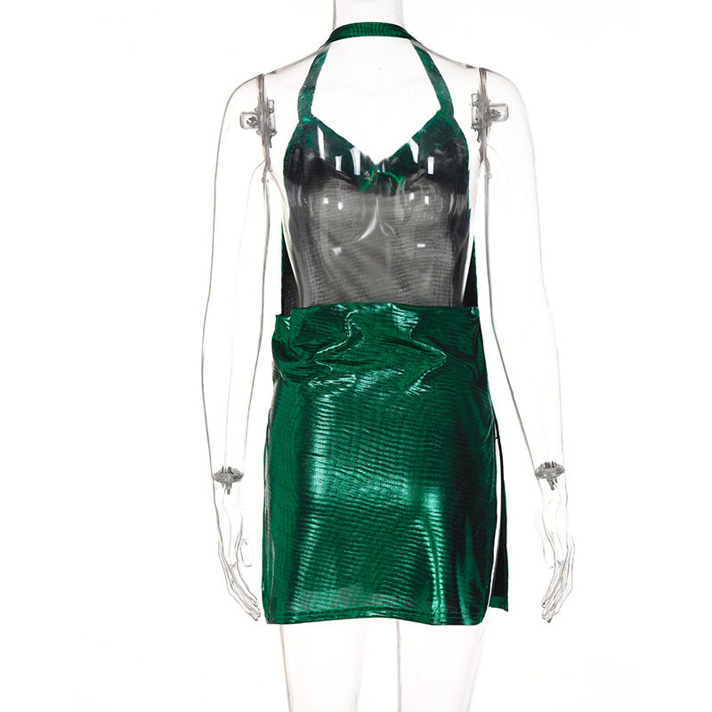 Miniatura: Sexy and Fashionable Women's Elegant Short Dress with Hanging Neck Backless Bott