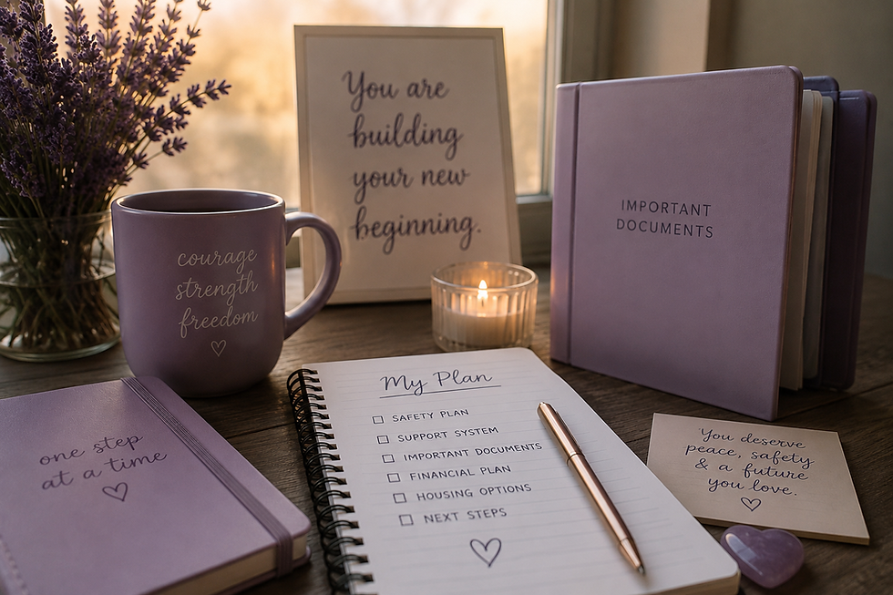 Reinvention workspace with journals, planning tools and lavender decor
