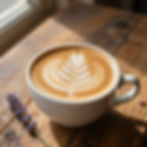 Latte with heart-shaped foam art at a cozy cafe
