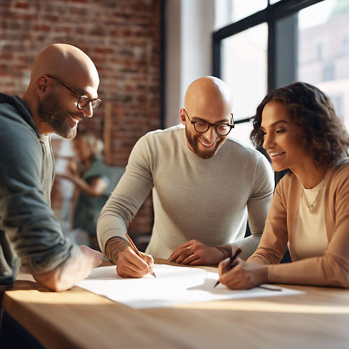 Photorealistic close up image of a clean shaven bald male designer wearing glasses and fem