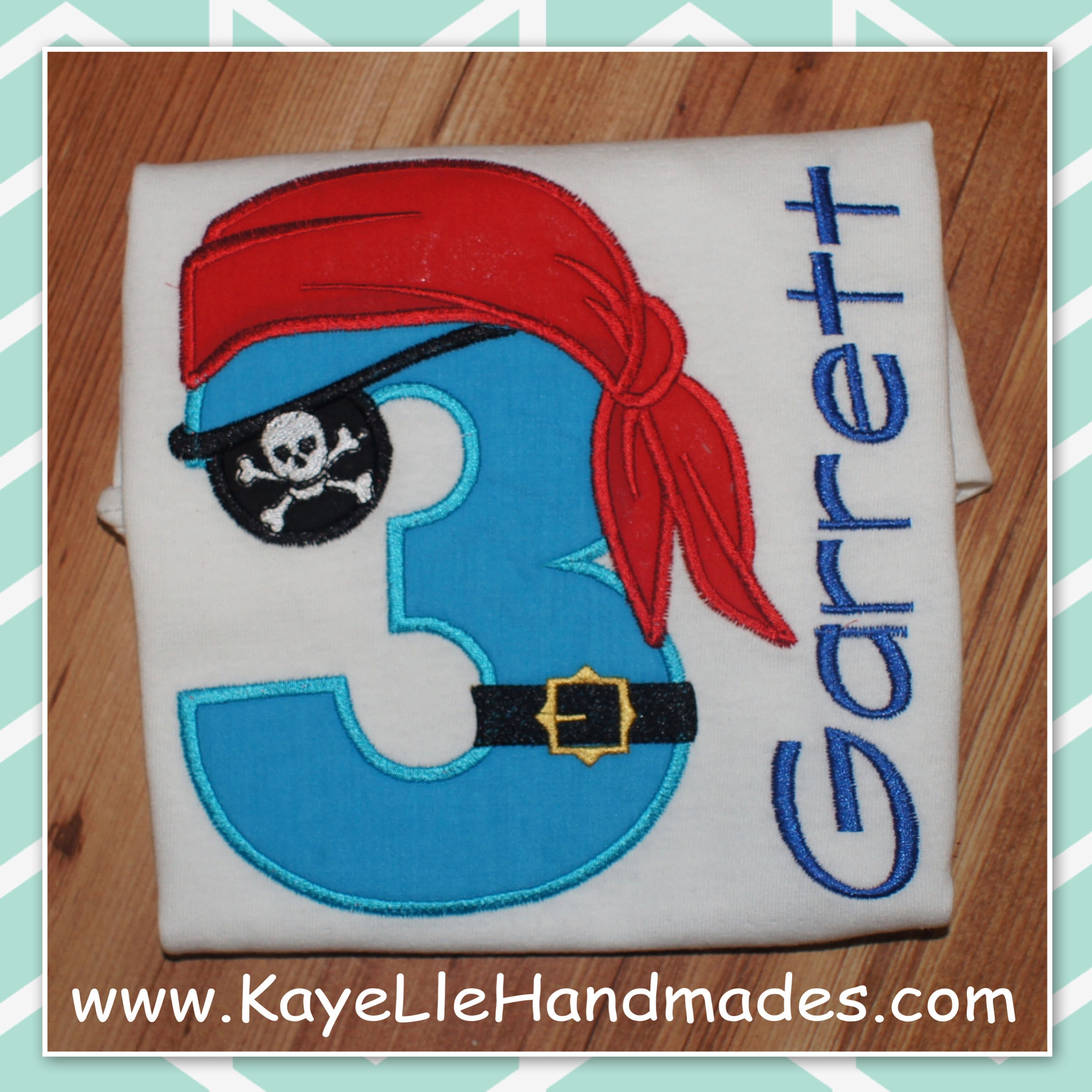 Embroidered Shirt - Birthday Shirt - Pirate Bandana and Earrings