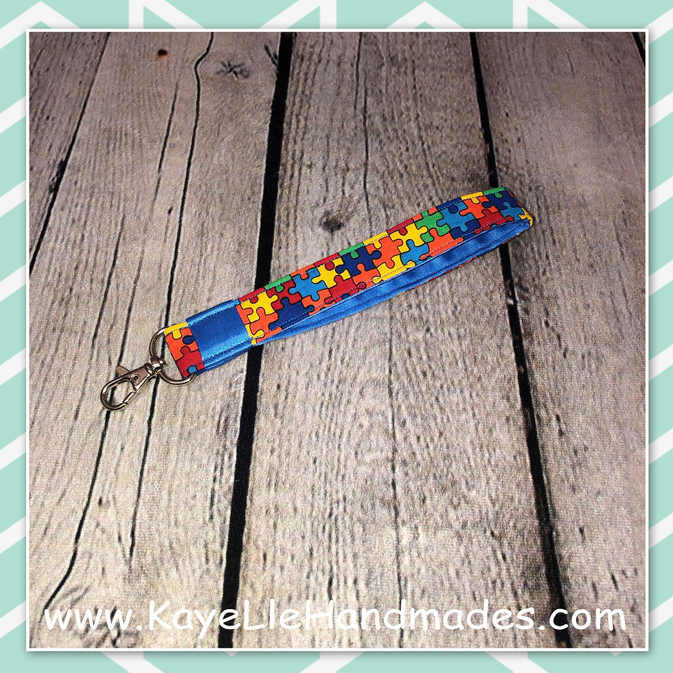 Keychain - FOB - Wristlet - Autism - Blue Satin Inside