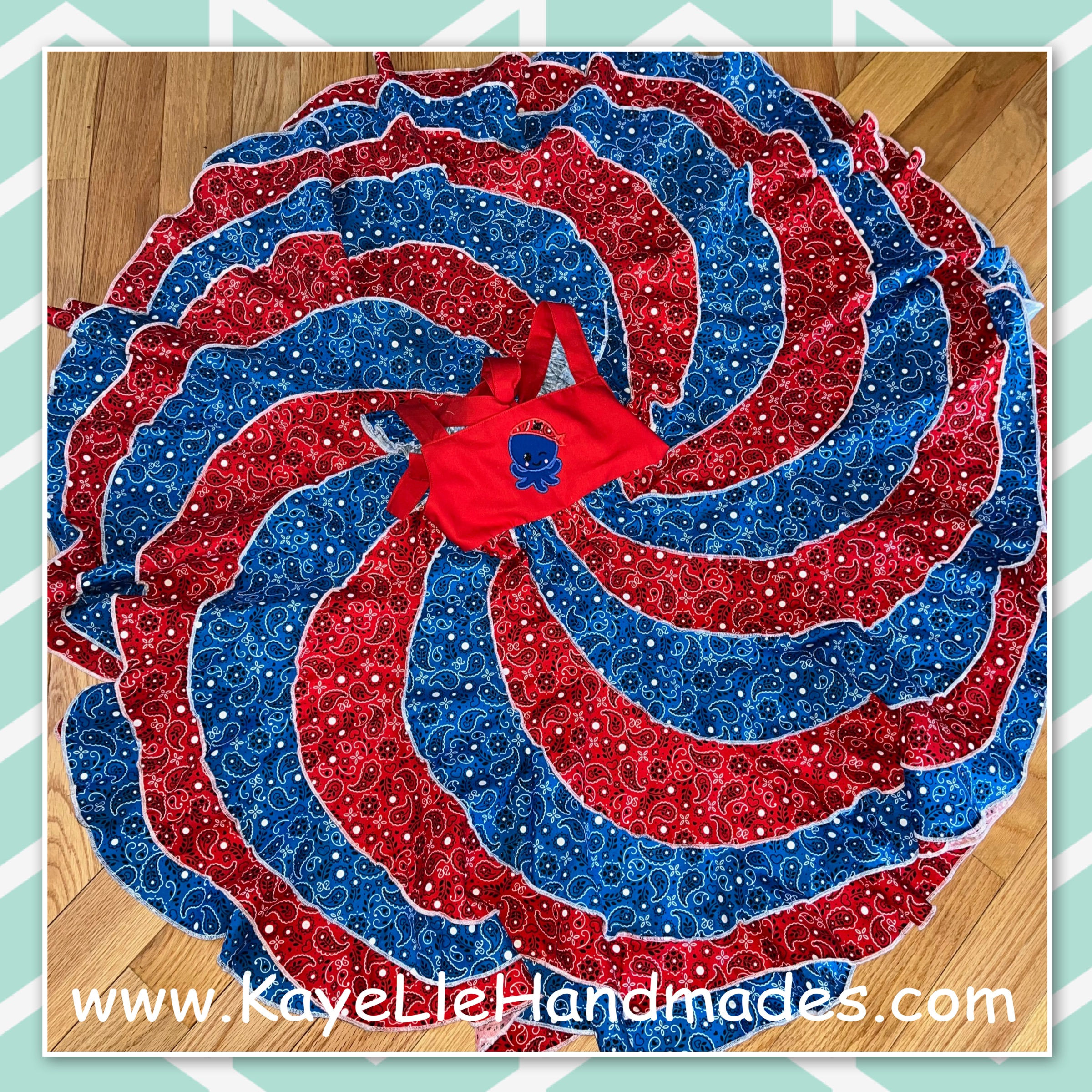 Swirly, Twirly Dress - Tie up Style - Ruffle - Red and Blue - Pirate Octopus
