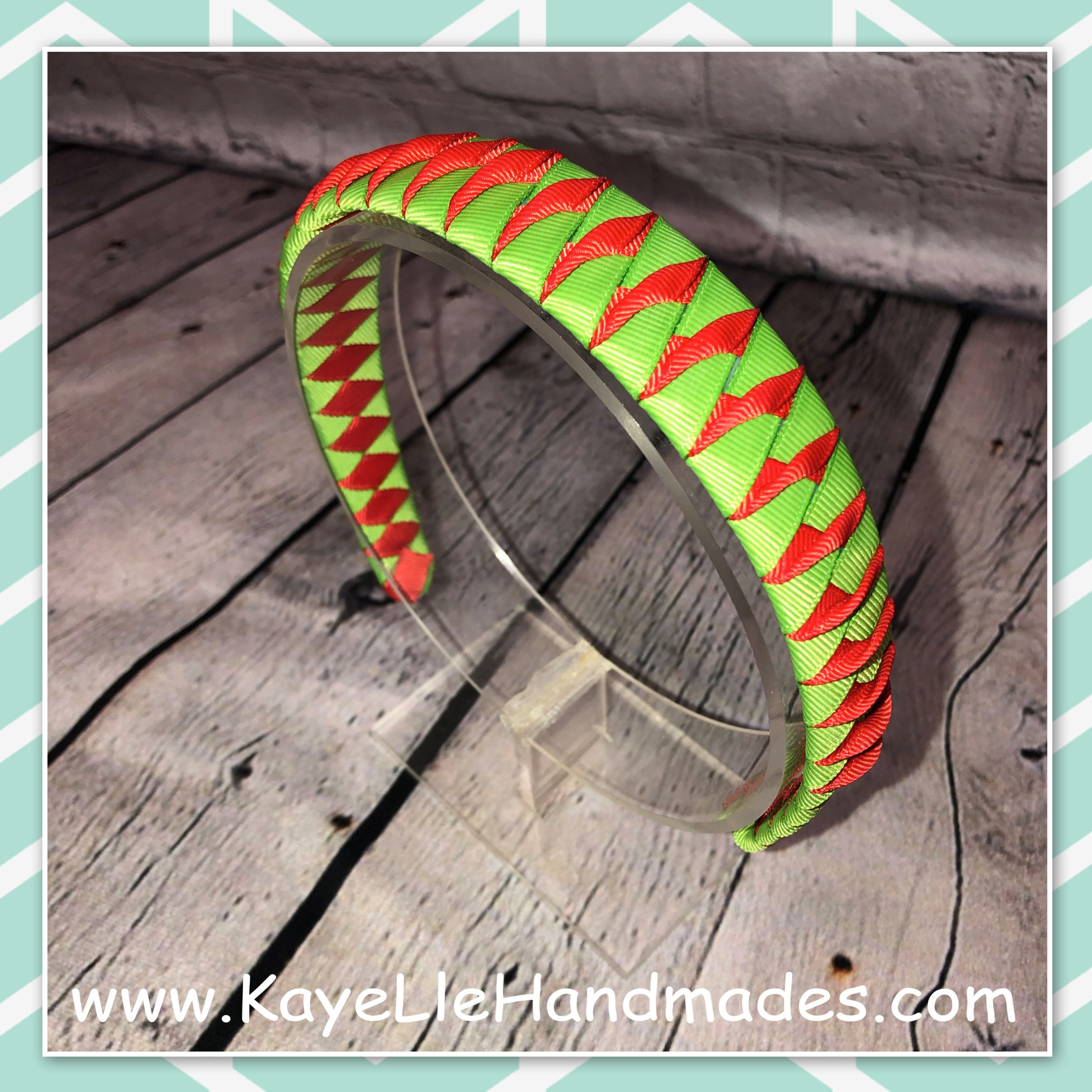 Headband - Woven - Ribbon Weaved - Red and Green with a twist