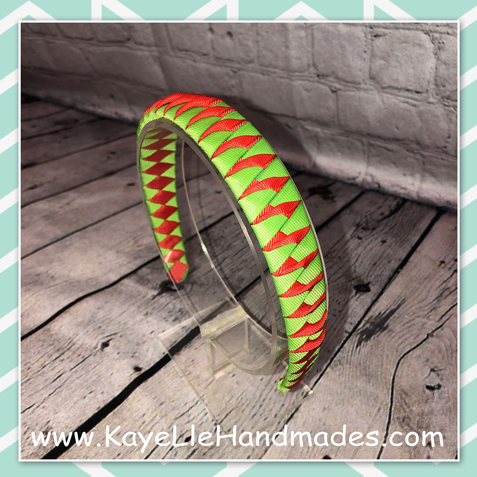 Thumbnail: Headband - Woven - Ribbon Weaved - Red and Green with a twist