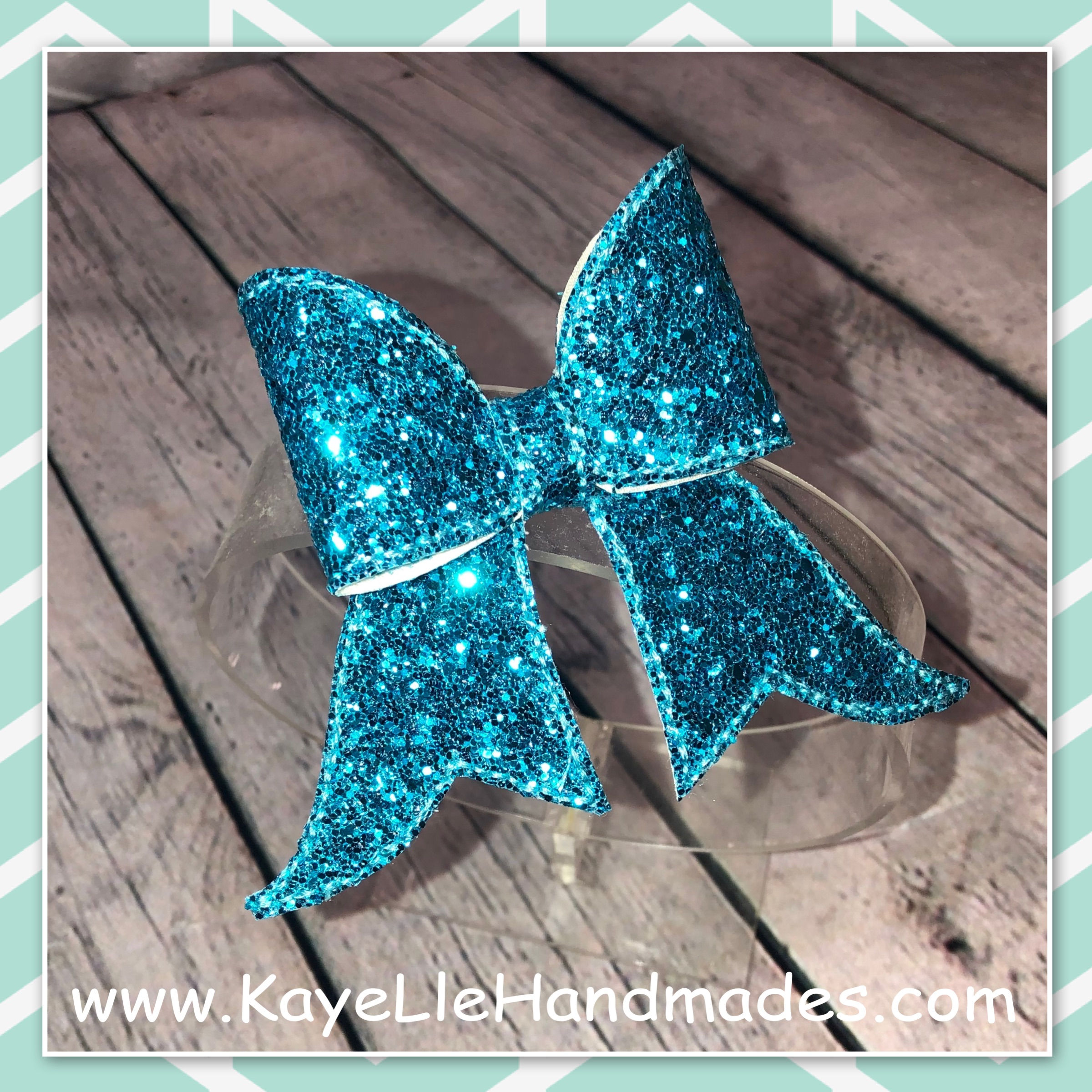 Hair Clip - Cheer Bow - Embroidered - Chunky Glitter - Turquoise