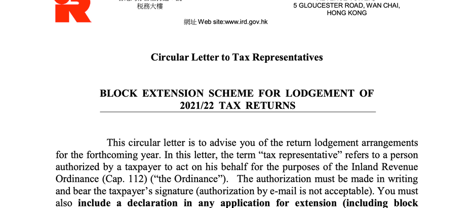 BLOCK EXTENSION SCHEME FOR LODGEMENT OF2021/22 TAX RETURNS