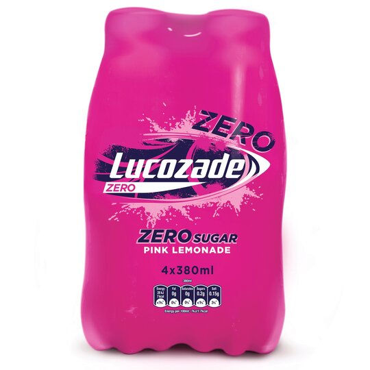 Lucozade Zero Pink Lemonade 4 X 380Ml