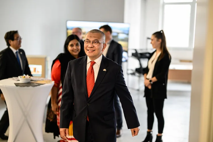 Foreign visitor in the showroom.