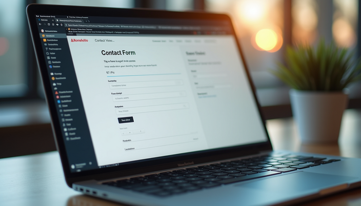 Close-up view of a laptop screen showing a website contact form ready to capture leads