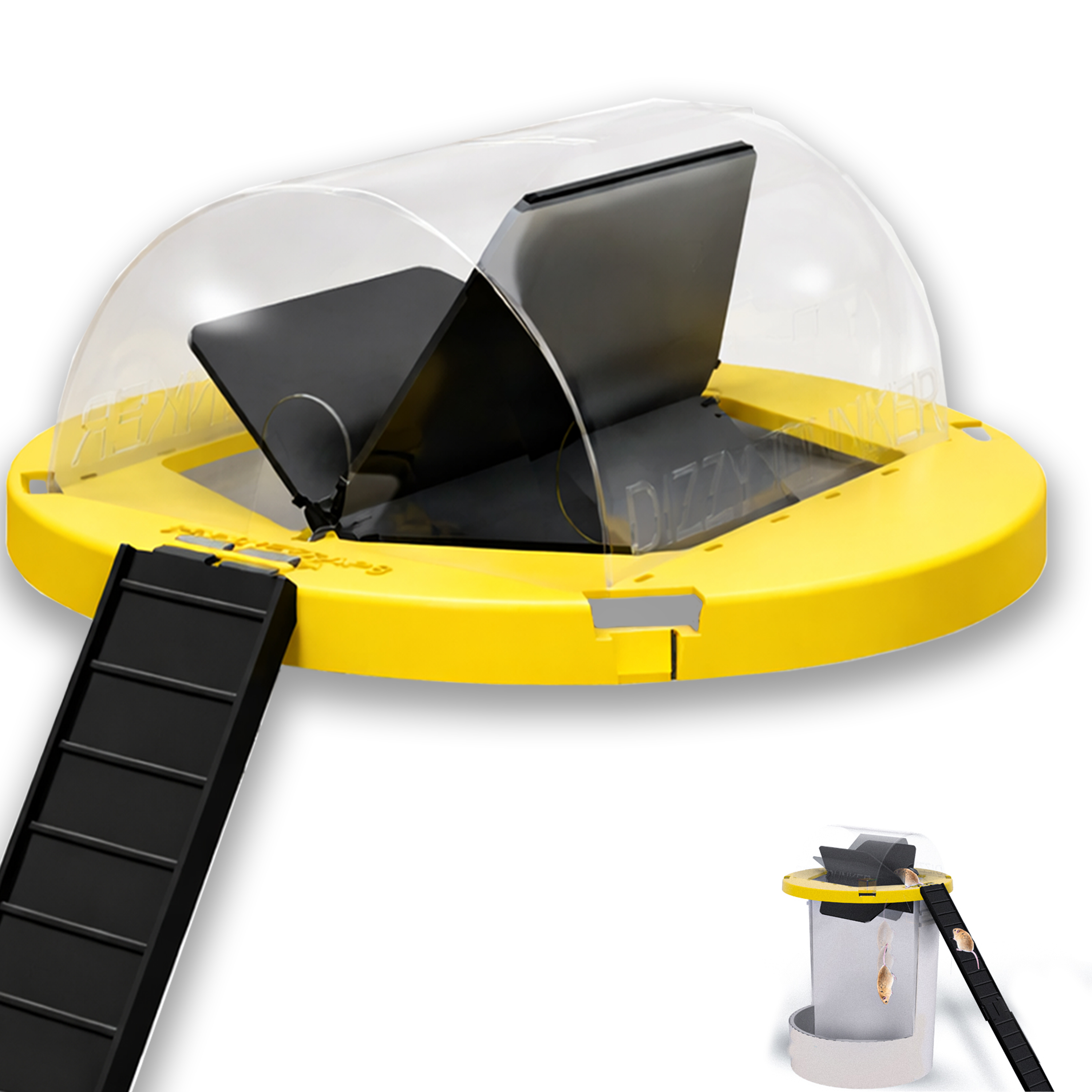 RinneTraps Dizzy Dunker bucket lid mouse trap with clear dome cover and dual tipping doors