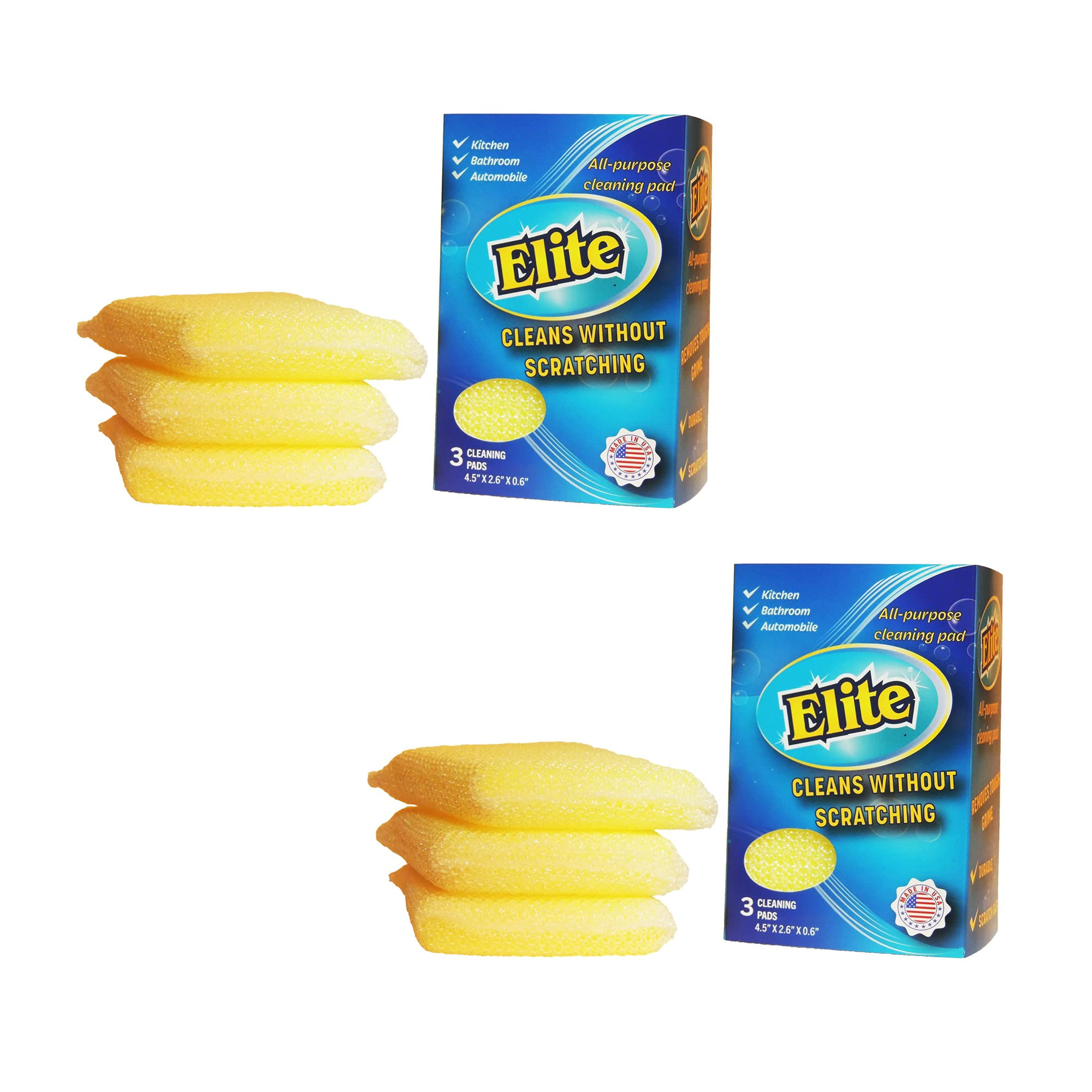 Elite All Purpose Cleaning Pad 6 Pads (2x3pack) Non Scratch Dish Sponge Scrubber