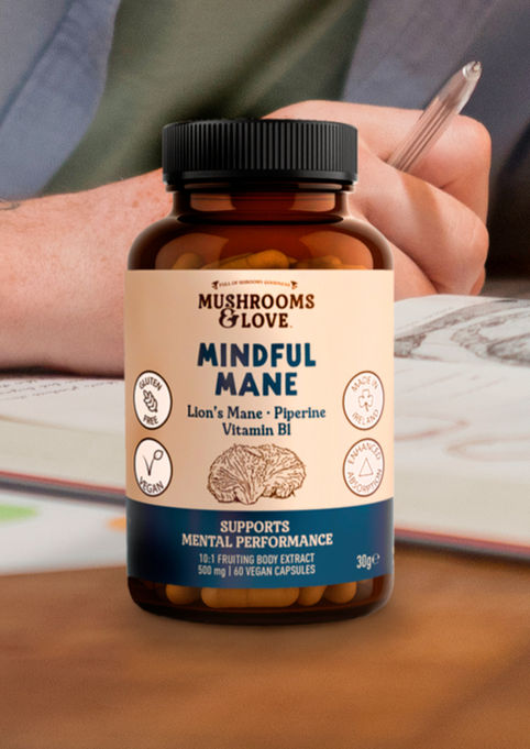 Mushroom & Love Mindful Mane Supplements Packaging Design