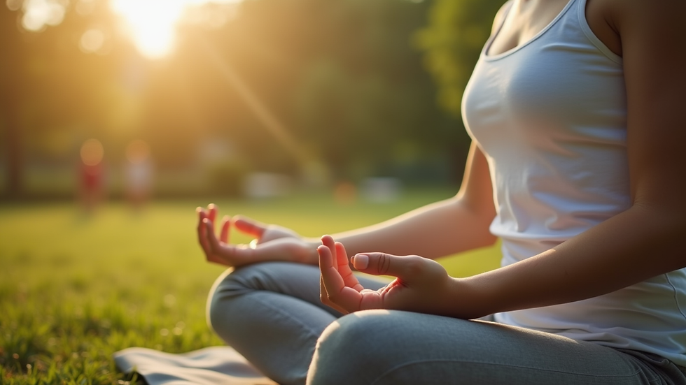 Close-up view of a person practicing mindful breathing outdoors