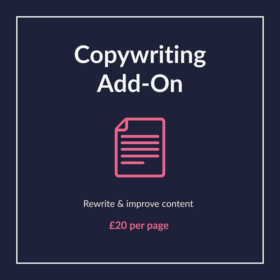 Copywriting Add-On graphic showing rewrite and content improvement service at £20 per page.