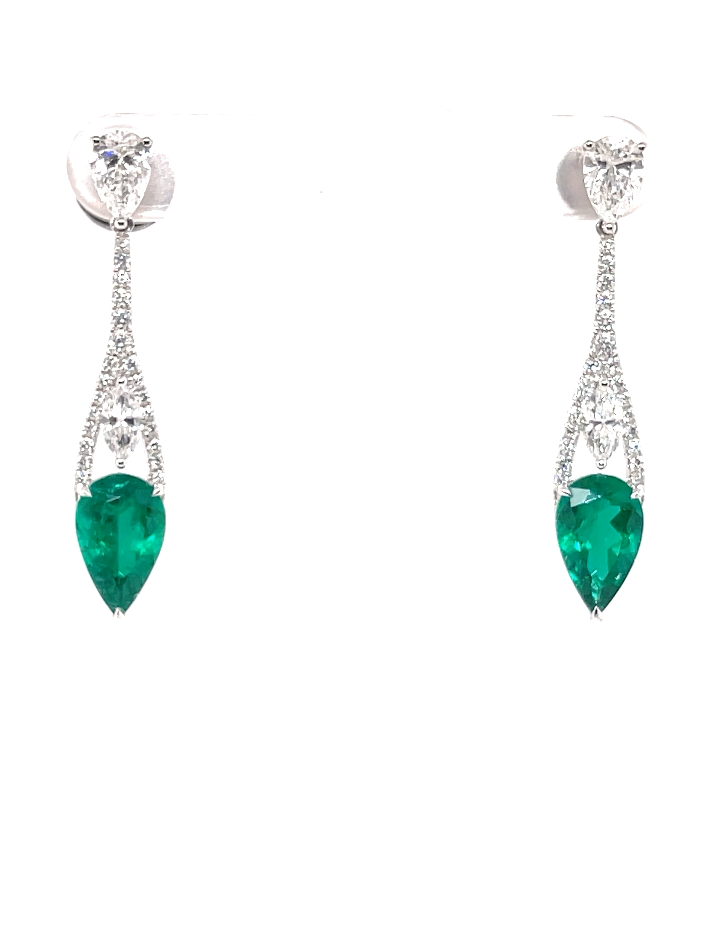 Natural Emerald Earrings 18K White Gold