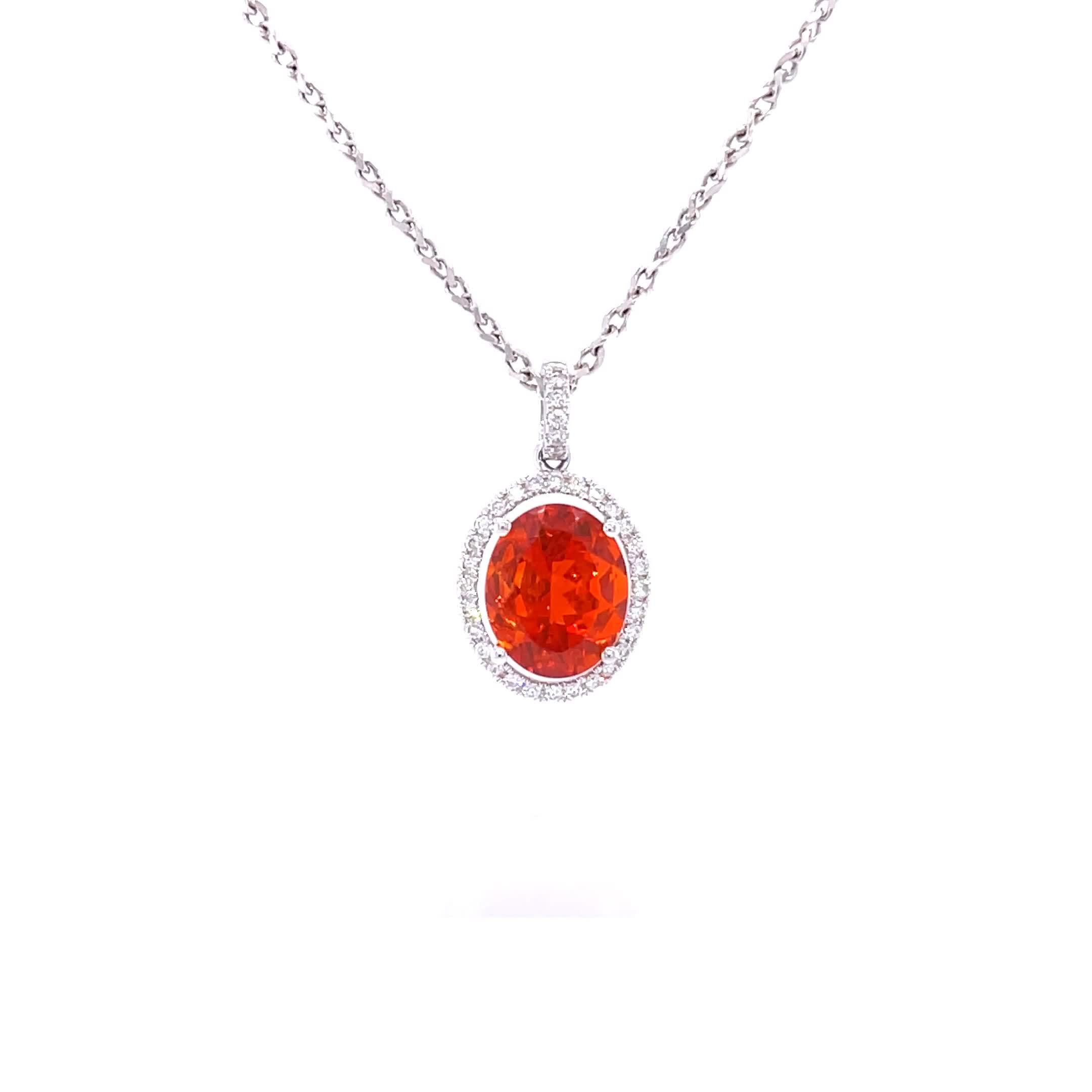Mexican Fire Opal Pendant 18K White Gold