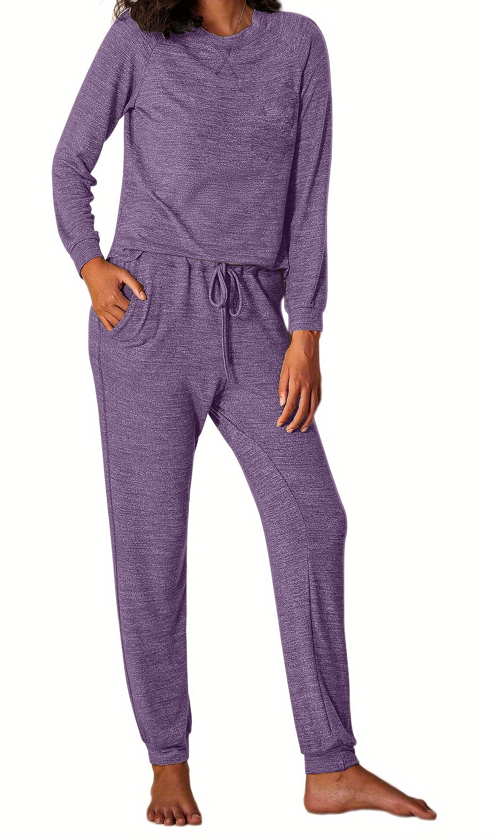 Miniatura: Womens Pajamas Sets Long Sleeve Top and Pant with Pockets Lounge Wear Set Oufits