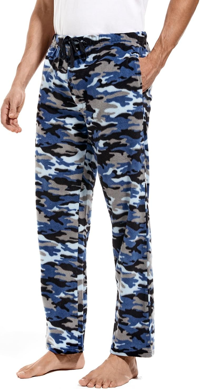 Men's Fleece Lounge Pants with Pockets - Plaid Sleepwear (1 or 3 Pack)