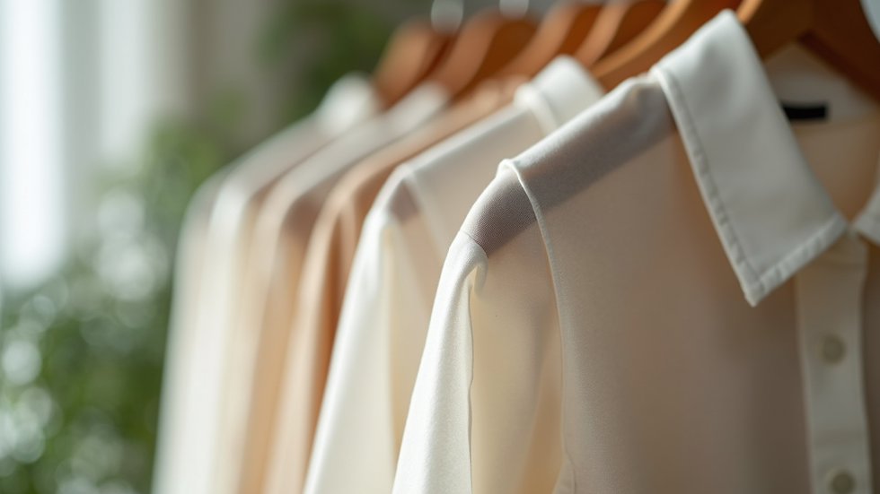 Close-up of a modern sustainable blouse on a hanger