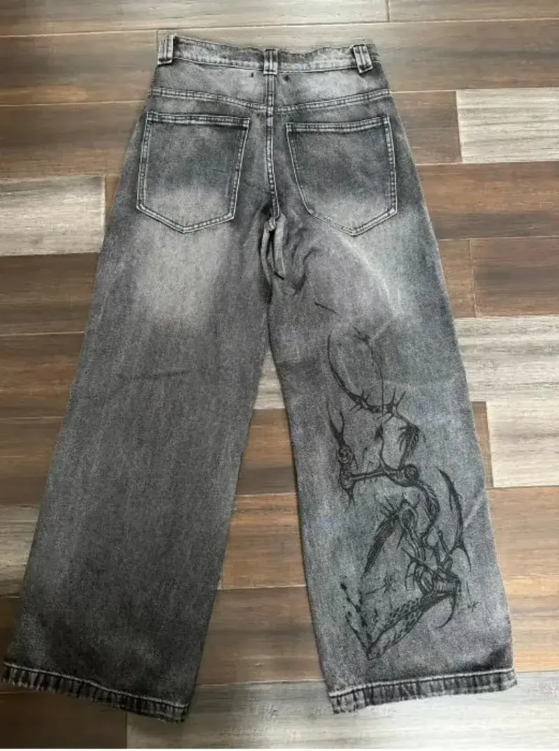 Thumbnail: Mens Jeans Y2K Vintage Streetwear Black Gray Wide Leg Denim Pants