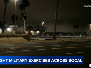 Screen shot of news with headline stating "Midnight military exercises across socal"