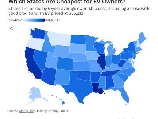 Map of cheapest states for EV owners