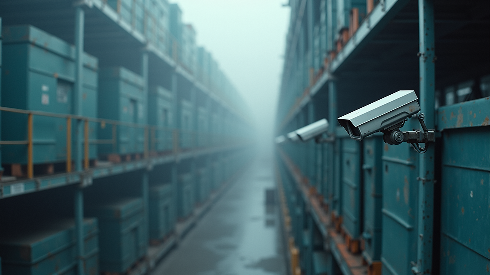 High angle view of industrial facility with security cameras