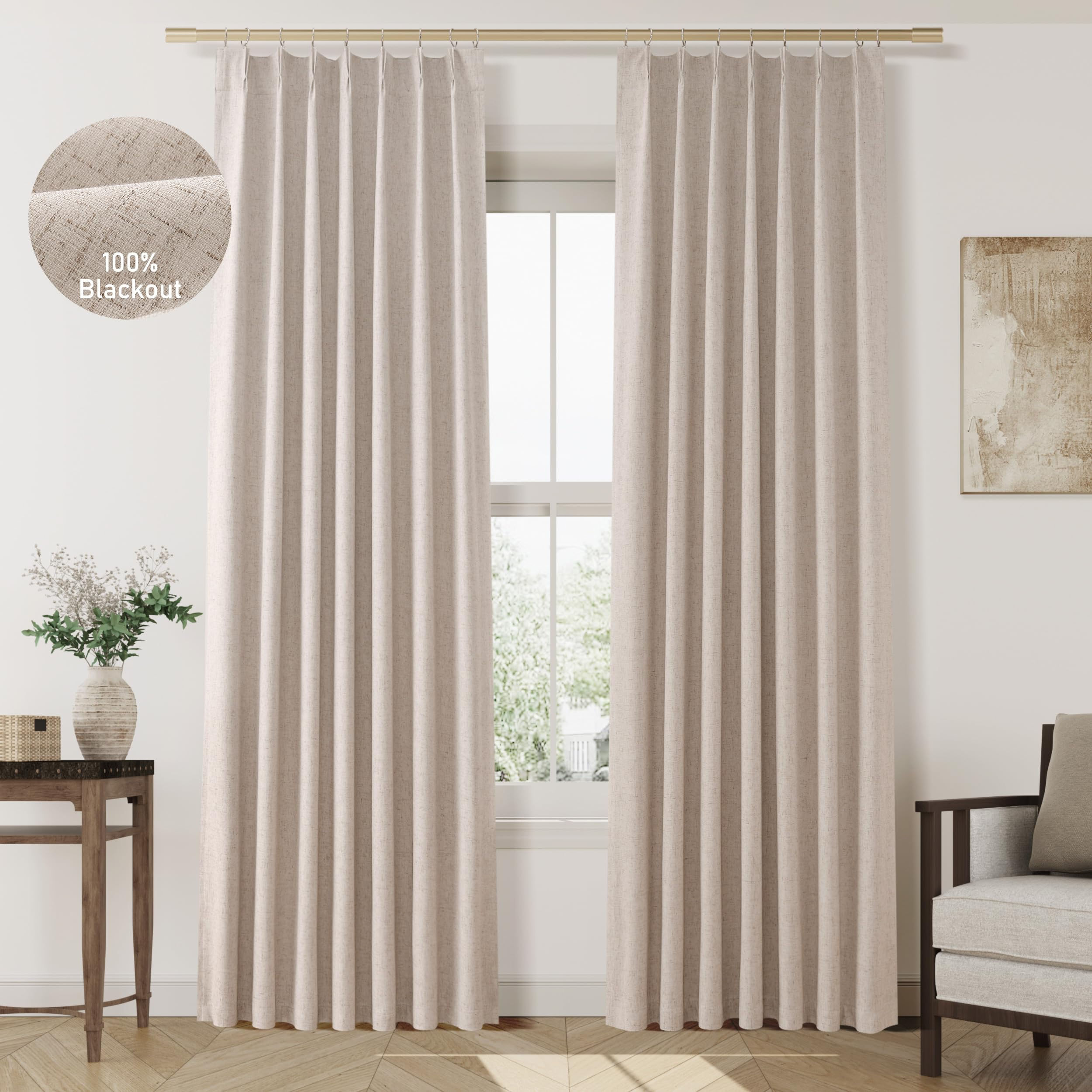 Jowels Oatmeal Linen Pinch Pleated Curtains 100% Blackout Pinch Pleat Curtains 8