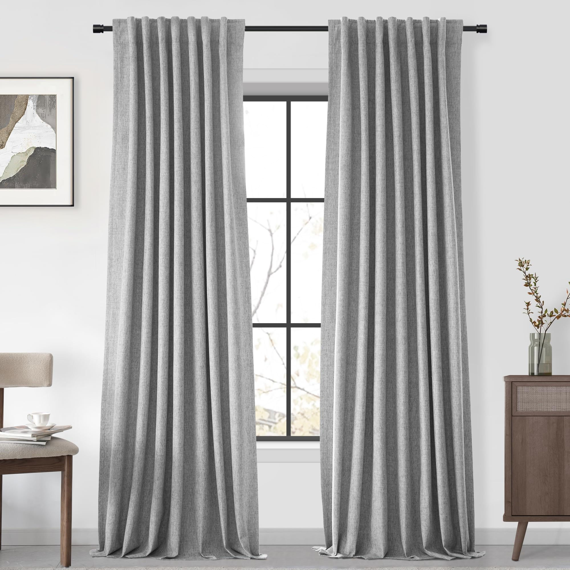 UHITECH Linen Curtains Blackout Pinch Pleated Curtains Modern Farmhouse Curtains