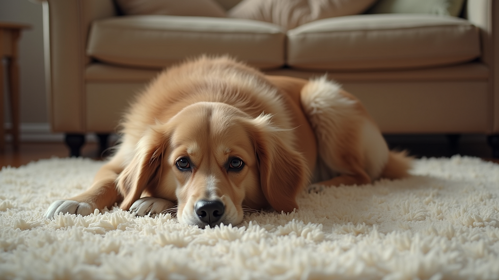 High angle view of a dog lying on a soft area rug