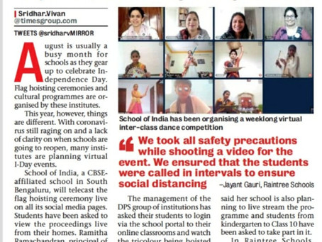 Schools to take I-Day celebrations online - Bangalore Mirror - 10th August 2020