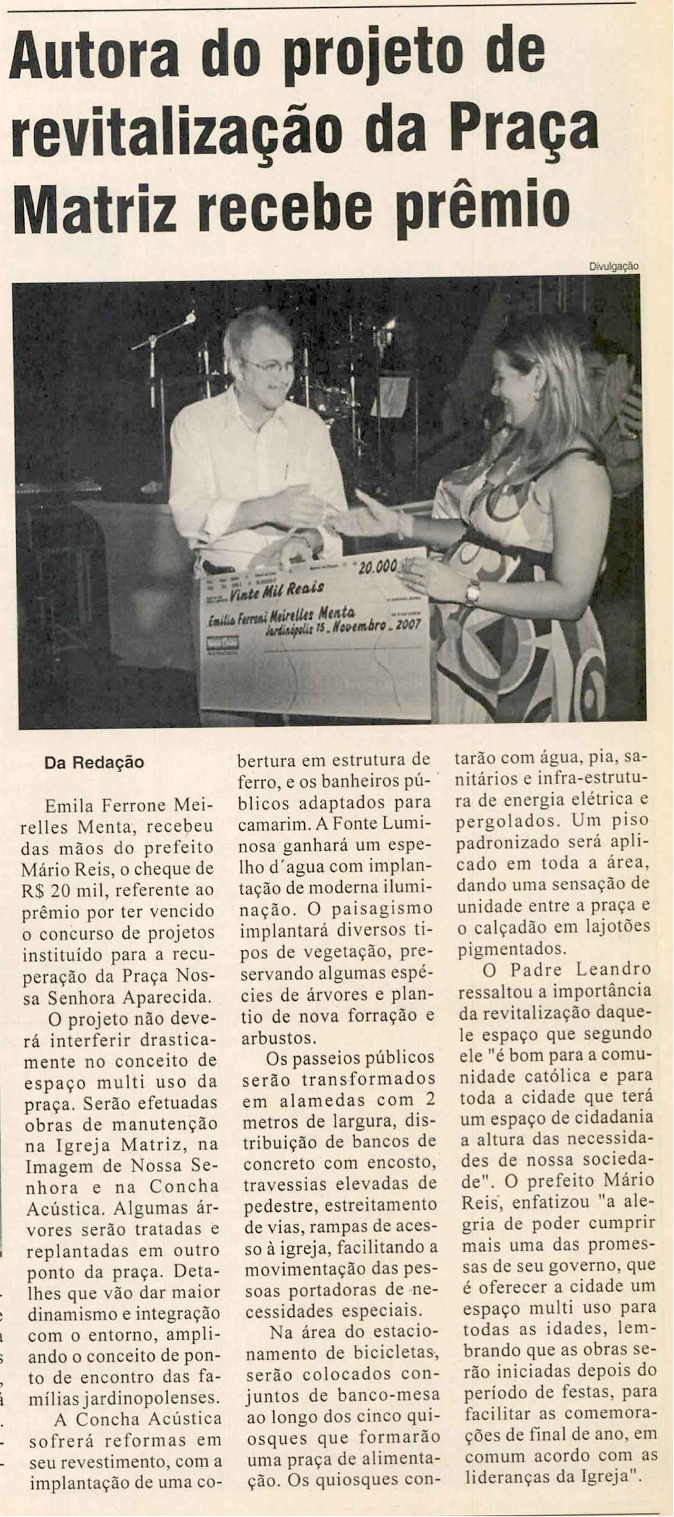 Reprodução: jornal Folha de Jardinópolis - novembro de 2006