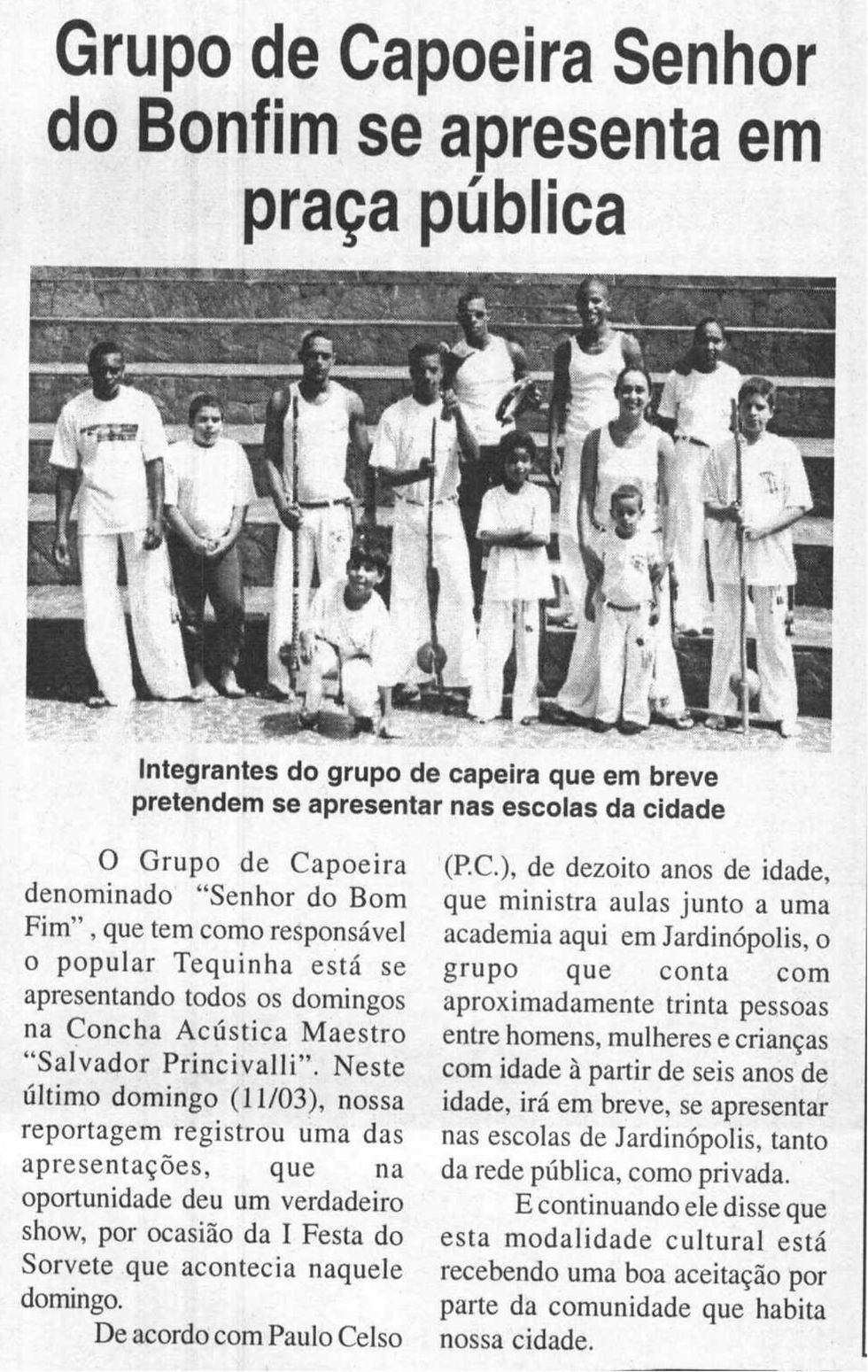 Reprodução: jornal A Cidade de Jardinópolis - março de 2001
