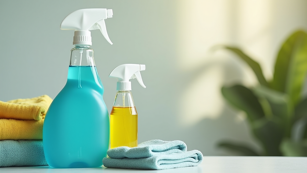 Close-up view of eco-friendly cleaning supplies ready for use