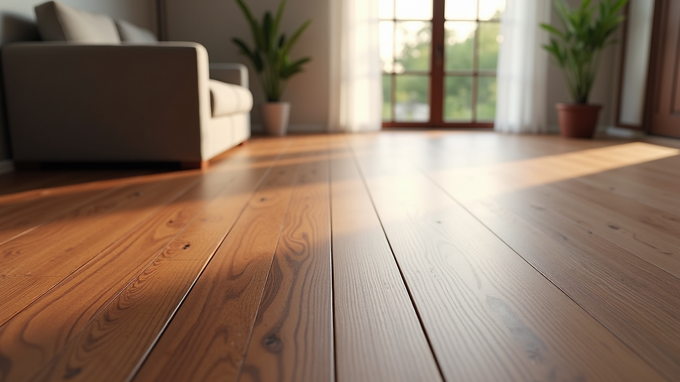 High angle view of finished mahogany wood flooring in a modern room