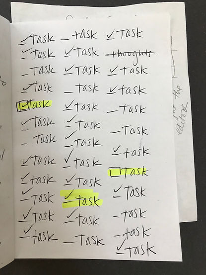 This is a page from Barb Mowery's ARIM studio journal. It is an imaginary task list.
