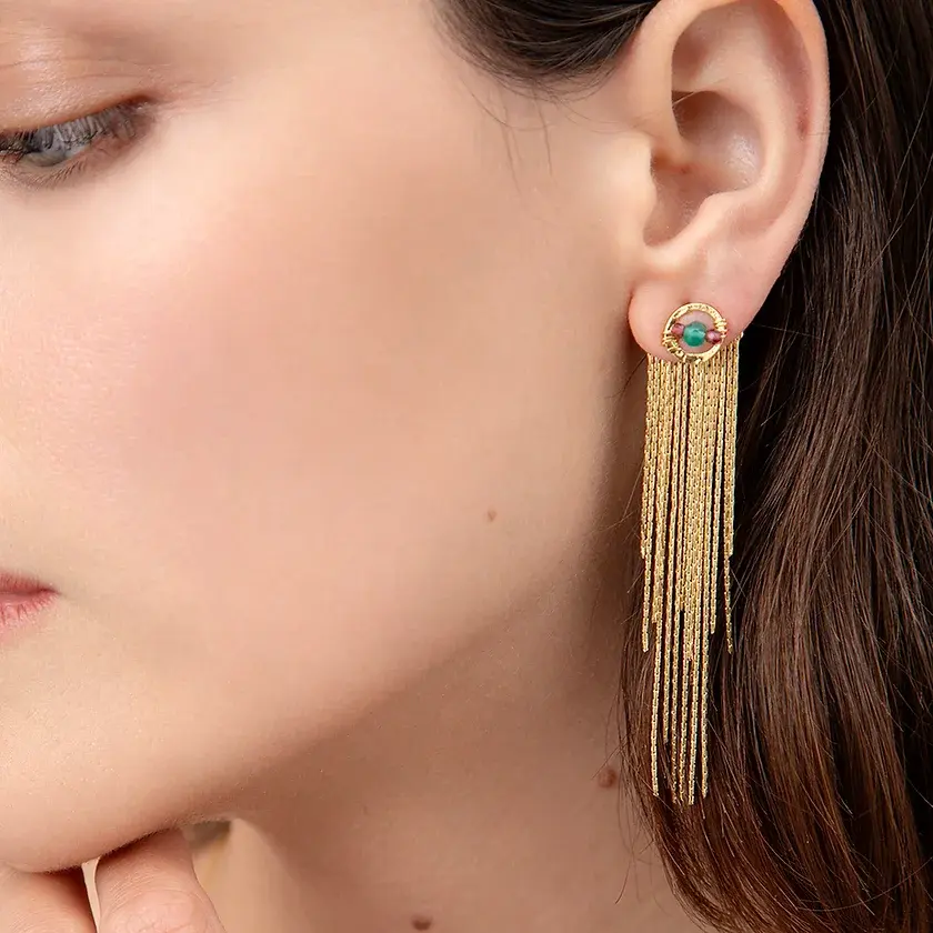 Boucles d'oreilles dorées avec pierres portées