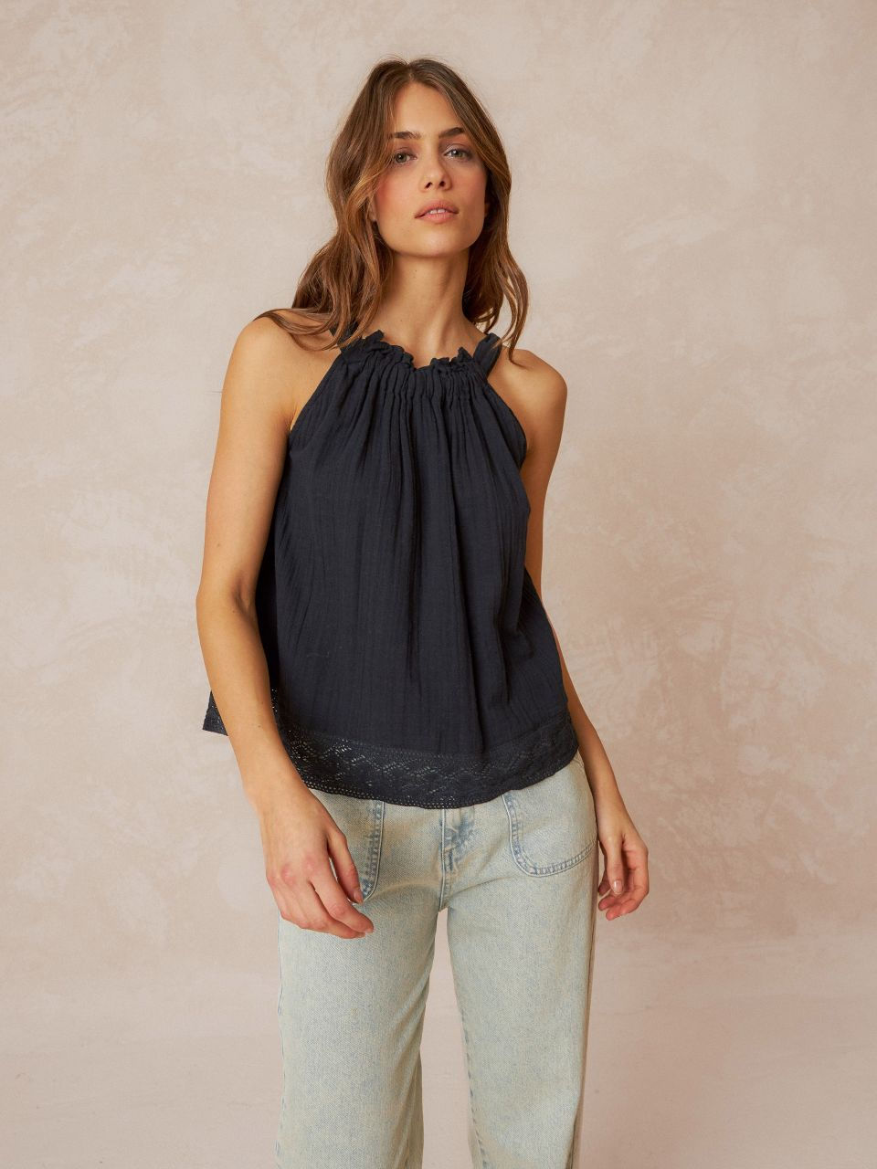 Top Halter noir coton biologique