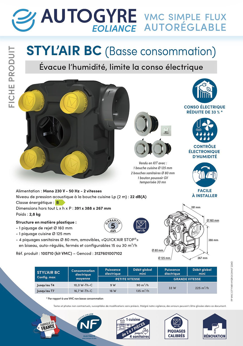 Miniature : VMC simple flux auto réglable 