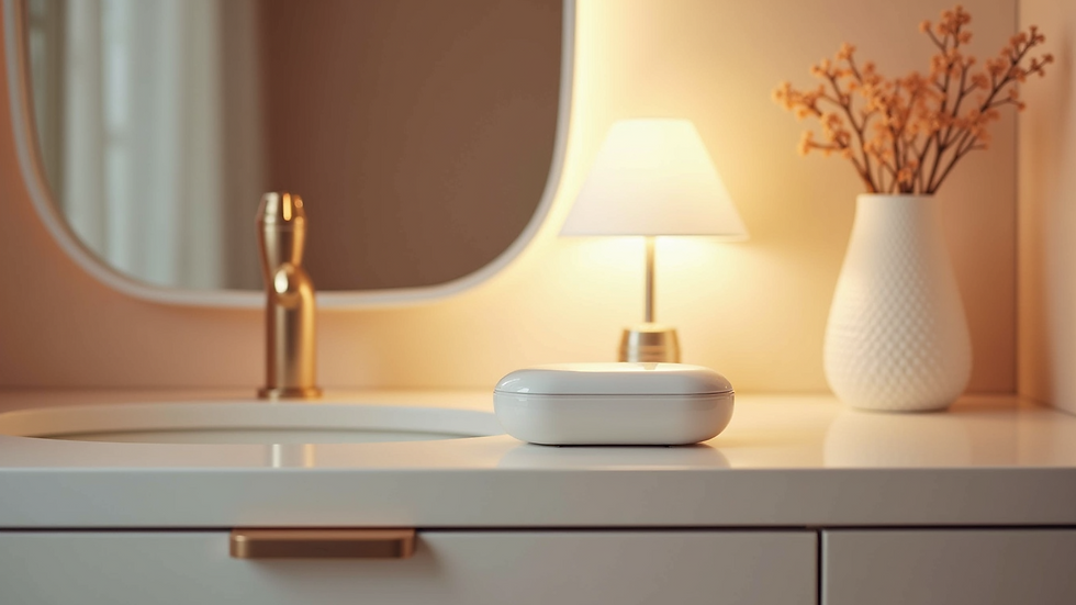 Close-up view of a smart beauty device on a vanity