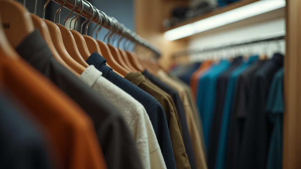 Eye-level view of a stylish clothing rack featuring Summit Nevis apparel