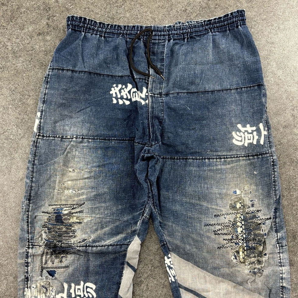 Thumbnail: Showa-era retro apron remade short boro wide-leg pants indigo vintage fabric