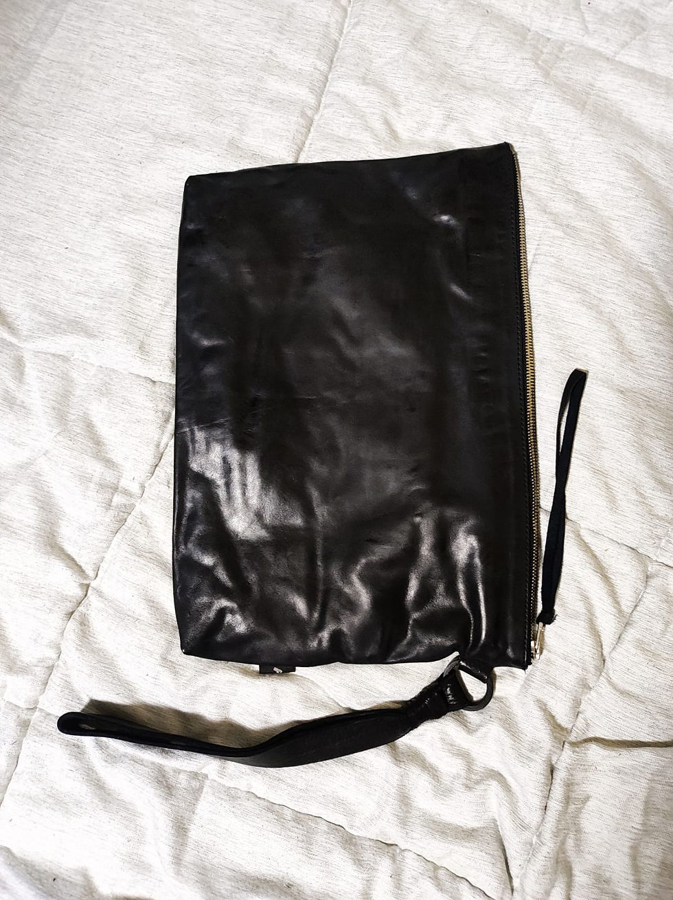 Thumbnail: KMRii Leather Blackjack Zip Big Clutch, Avant-Garde Black Oversized Clutch Bag