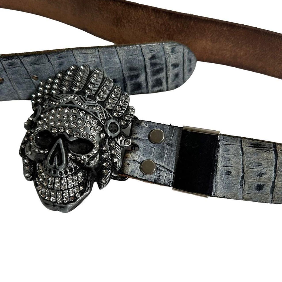 Thumbnail: Сowhide leather belt with crocodile embossed.
