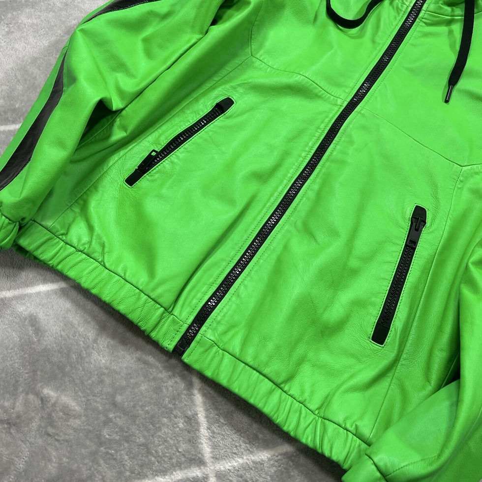 Thumbnail: DIESEL high-quality leather jacket/hoodie in spring green, size L