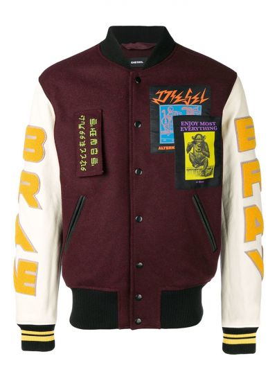 Thumbnail: Diesel Harryz Varsity White Leather Sleeve Jacket (S, L)